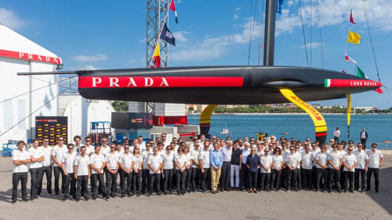 prada debuts new luna rossa AC75 boat monohull with 2 carbon-fiber arms