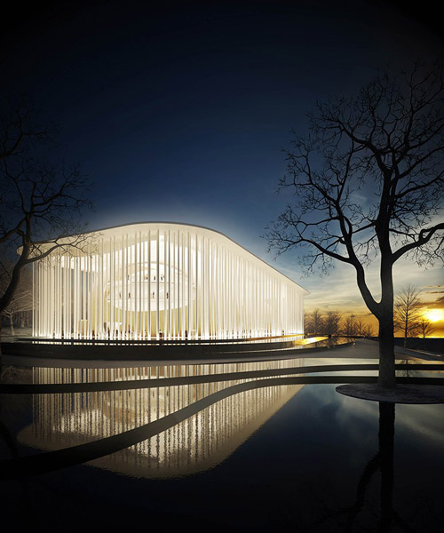 studio makal proposes lithuanian national concert hall enclosed in a forest of columns