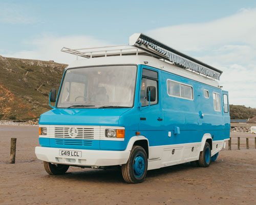 inside this mercedes-benz camper van is a beach house on wheels
