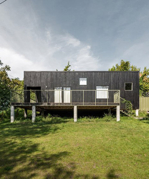 wiercinski studio integrates cultural pavilion clad in black wood into historic park in poland