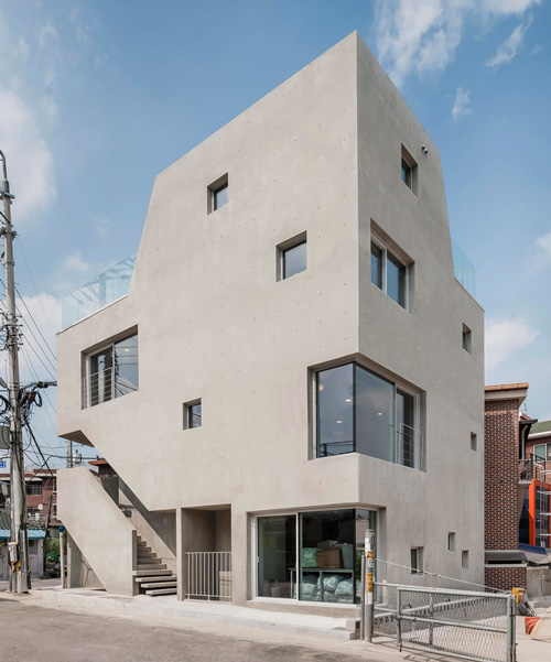 architects H2L builds concrete slit house on a triangular lot in south korea