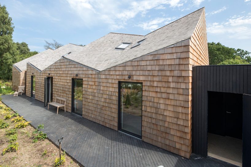 blee halligan architects extends five acre brick barn with shingle-clad B&B in the UK