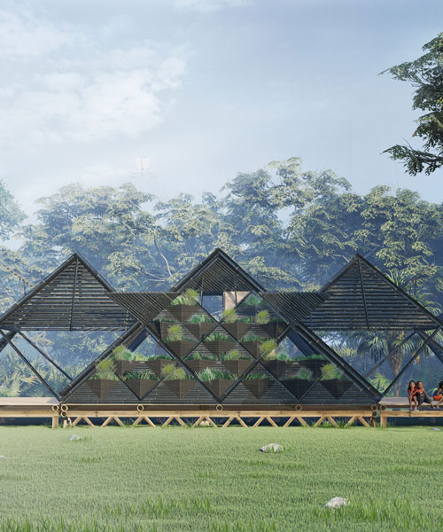 bamboo shelter retracts like a turtle to combat extreme weather in the philippines