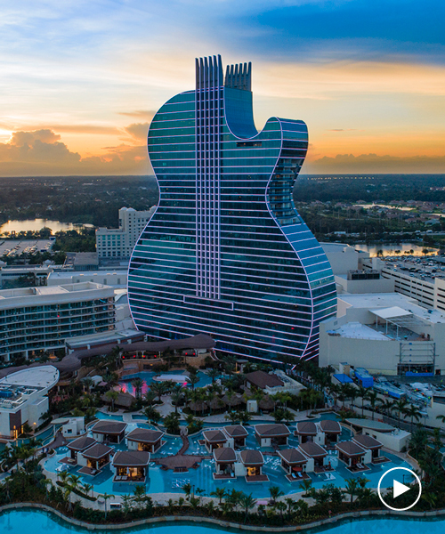 Hard Rock opens neon, guitar-shaped hotel in Florida