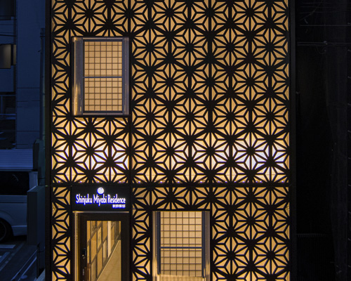 himematsu architecture clads tokyo hotel in laser-cut façade of hemp leaf patterns