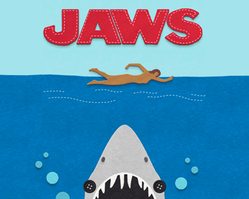 iconic horror movie posters are reimagined using fuzzy felt and buttons