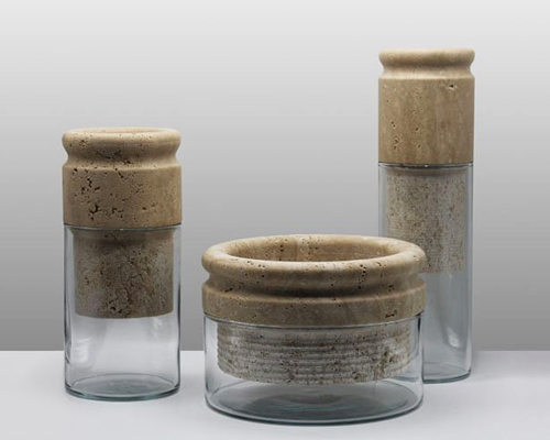 moreno ratti's 'sponge' flowerpot uses travertine marble to help plants grow