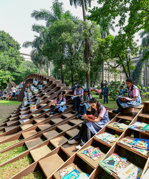 NUDES fabricates the 'bookworm' pavilion to foster a love of reading in india