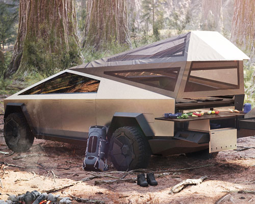 tesla's bulletproof cybertruck comes with pop-up camper configuration