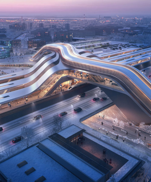 zaha hadid architects reveals tallinn rail terminal that doubles as a public bridge