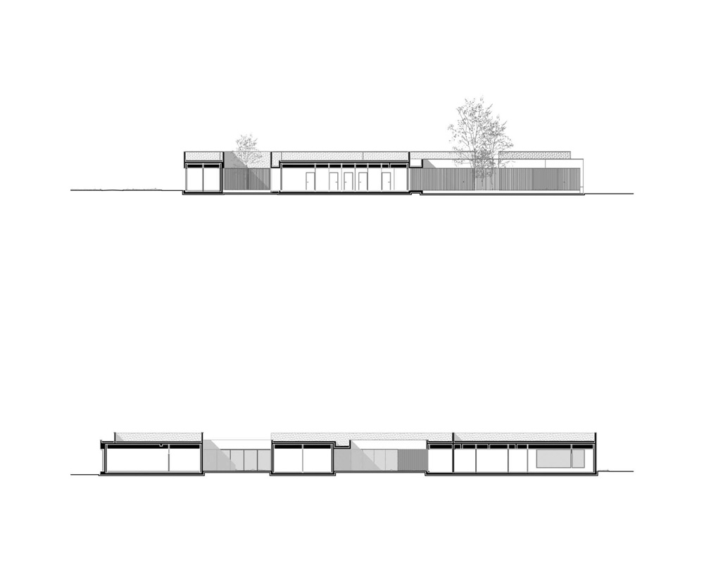 A6A combines white concrete + charred wood for les patios health center in france