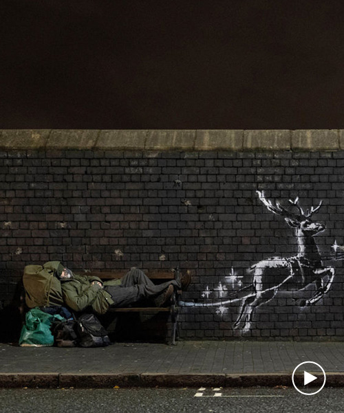 banksy unveils reindeer mural to highlight homelessness during the holidays