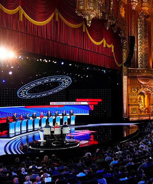 clickspring set the stage for the democratic primary debates with minimalism and patriotism