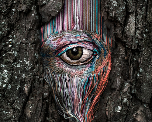 diana yevtukh 'heals' scarred trees with intricate embroidered artworks