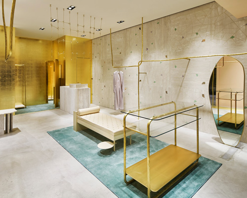 forte_forte opens brass, travertine + gold leaf boutique in tokyo