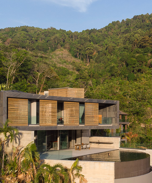 design qua builds house in kalim beach, thailand, with curved infinity pool + bamboo screens
