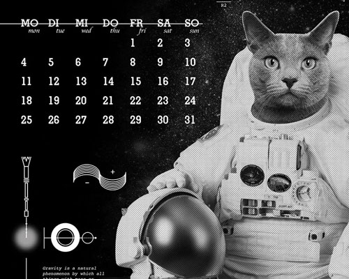 otavio santiago designs a retrofuturistic, space-themed pet calendar for 2020