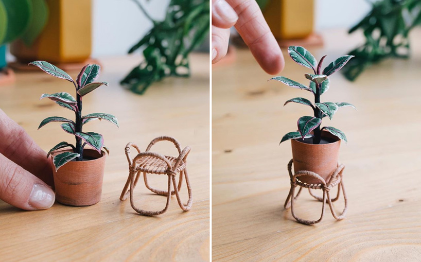 raya sader bujana intricately crafts tiny houseplants and woven baskets from paper