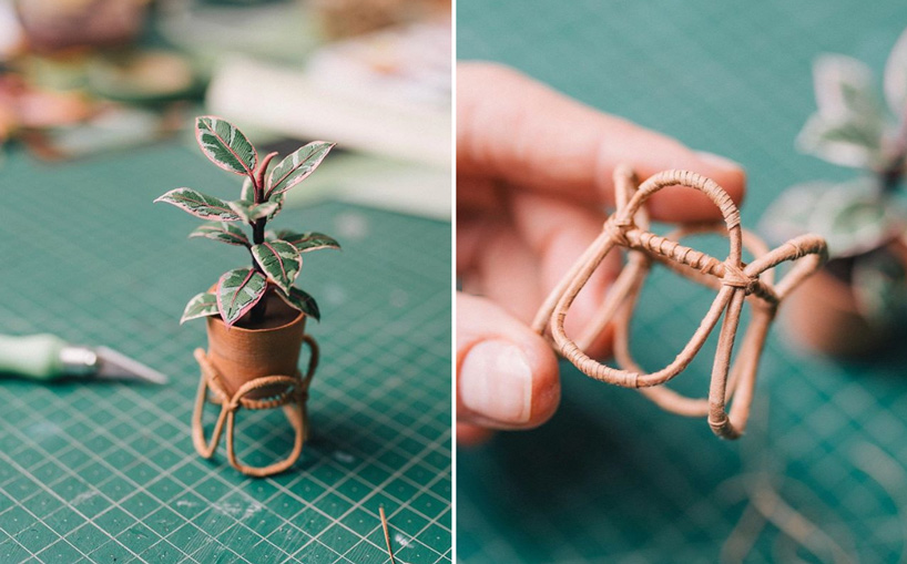 raya sader bujana intricately crafts tiny houseplants and woven baskets from paper