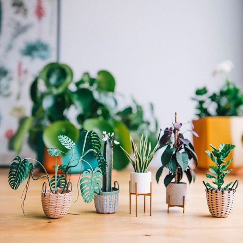 raya sader bujana intricately crafts tiny houseplants and woven baskets from paper