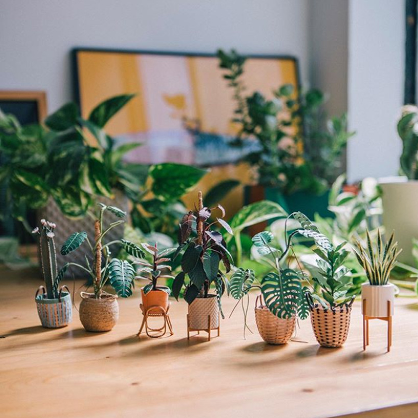 raya sader bujana intricately crafts tiny houseplants and woven baskets from paper designboom