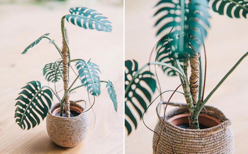 raya sader bujana intricately crafts tiny houseplants and woven baskets from paper designboom