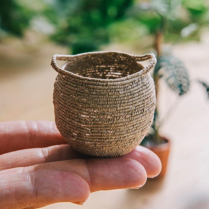 raya sader bujana intricately crafts tiny houseplants and woven baskets from paper designboom