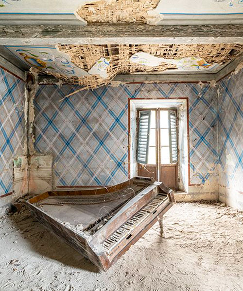 romain thiery unveils new images of broken pianos in forgotten european villas