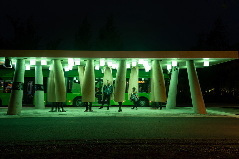 rombout frieling lab’s interactive bus stop uses light & sound to reflect the schedule