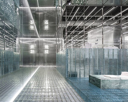 studio 10 combines glass bricks with green terrazzo for concept store in shenzhen