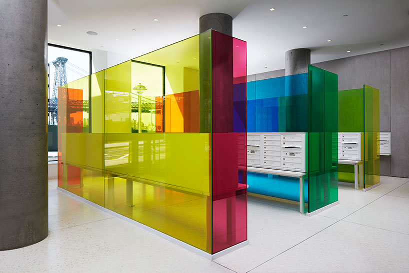 robert swain designs a colorful glass installation for the domino sugar factory lobby