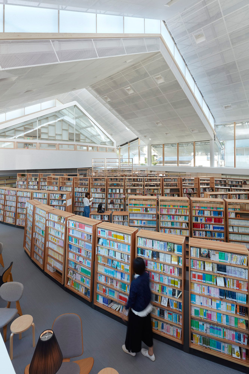 takao shiotsuka atelier tops taketa city library in japan with fragmented gable roof