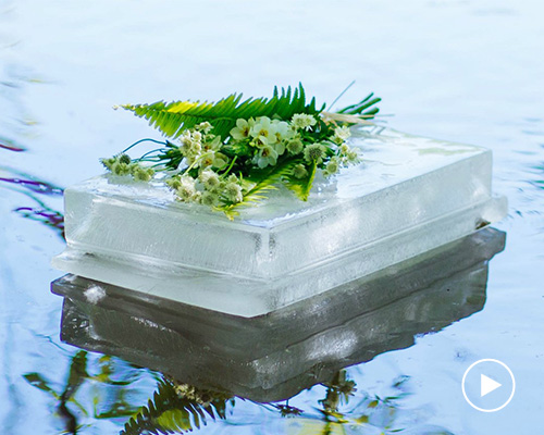 the ice urn floats on water whilst slowly returning cremated remains to nature