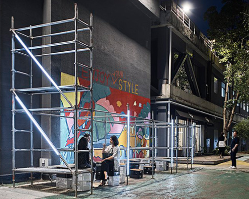 urban society builds a public shared space using modular scaffolding in seoul