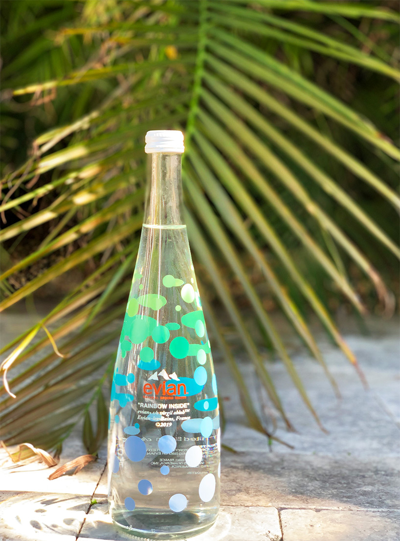 virgil abloh's limited edition glass bottle for evian drops in new york