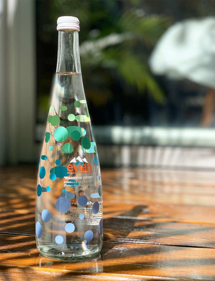 virgil abloh-designed glass evian bottle hydrates design miami/