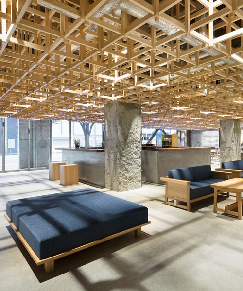 yusuke seki tops kumu hotel in kanazawa, japan, with timber grid ceiling