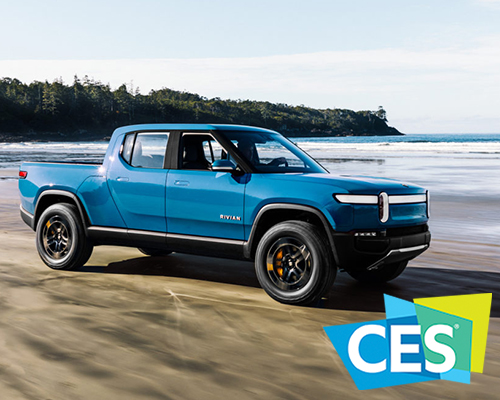 amazon presents rivian R1T electric pickup truck at CES
