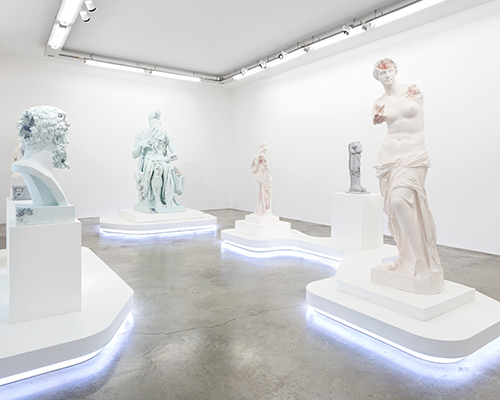daniel arsham investigates classical objects artfully eroded with 'paris, 3020' at perrotin