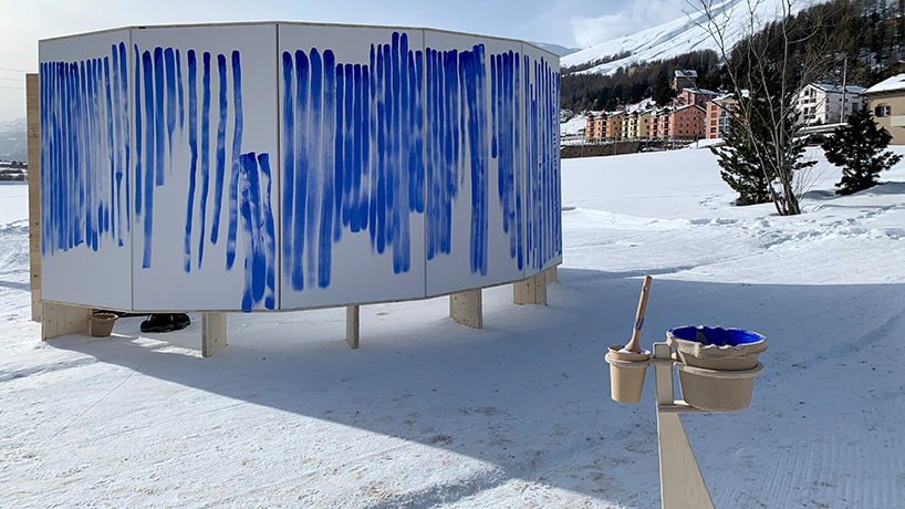 breathe with me by jeppe hein: every exhale takes the form of painted blue lines