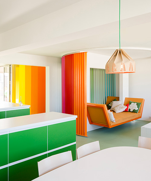 matali crasset turns paris apartment renovation into rainbow-infused space