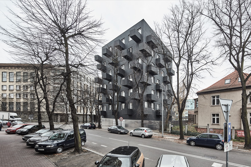 balconies protrude from KWK promes’ apartment block in poland