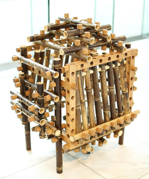 shigeki yamamoto composes intricate cabinet from japanese bamboo and german oak