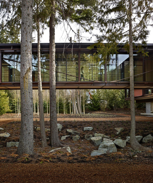olson kundig connects ski house in whistler, canada, with a glass-walled bridge