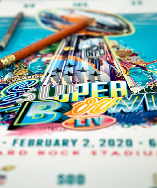 tristan eaton illustrates super bowl tickets for NFL's 100th anniversary