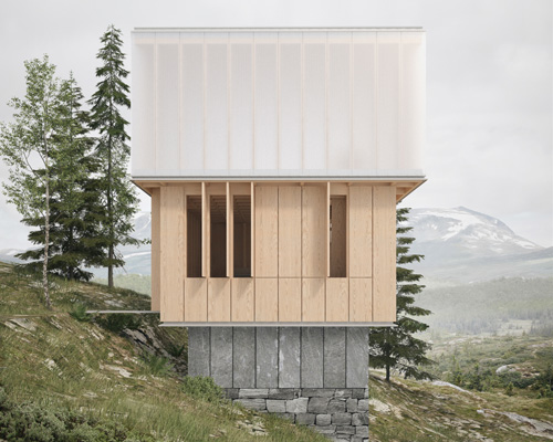 'vertical bath' by james barber houses three-story sauna in norwegian alps