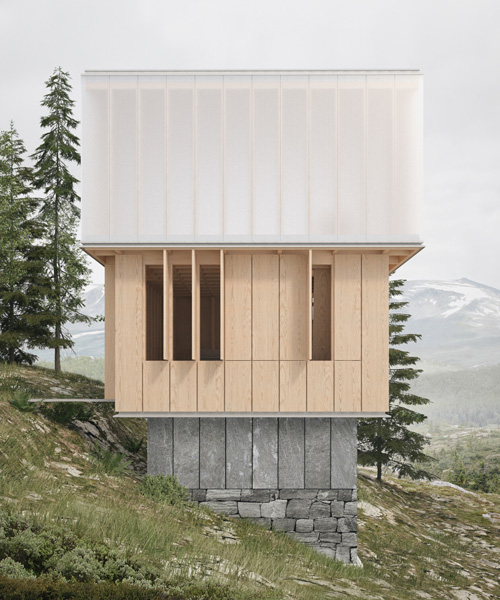 'vertical bath' by james barber houses three-story sauna in norwegian alps