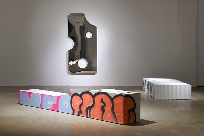 designboom on X: see virgil abloh's graffiti-sprayed, concrete furniture  at galerie kreo   / X