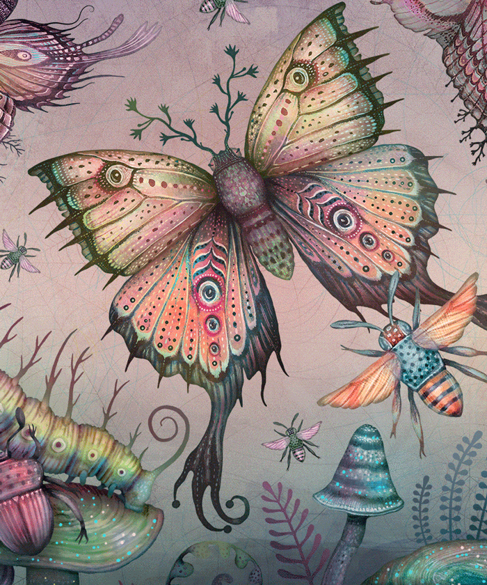 lenticular illustrations of magical moths illuminate piccalilli restaurant in LA