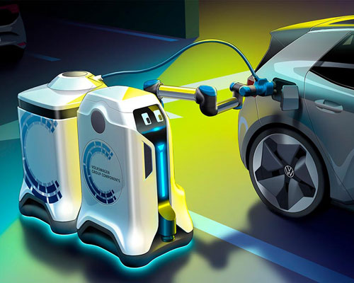 volkswagen presents mobile charging robots that will revolutionize the future of parking lots